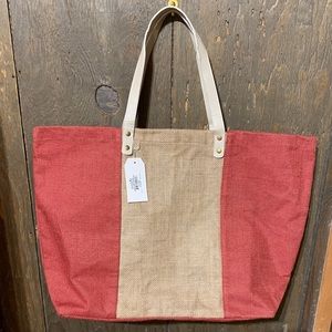Mud pie Gameday Burgundy and Beige 100% Jute Tote Bag 2014. Made in India